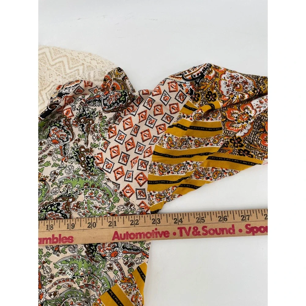 Cottagecore‎ Kimono Women XL Festival Patchwork Lace Trim Open Front